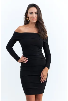 Kadın Siyah Drapeli Degaje Mini Elbise ELT3697