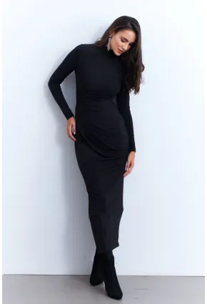 Kadın Siyah Drapeli Maxi Elbise MLİK12