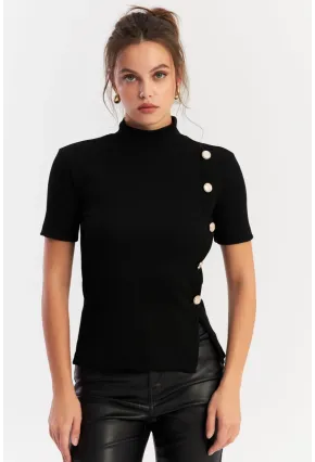 Kadın Siyah Düğme Aksesuarlı Bluz EY2926