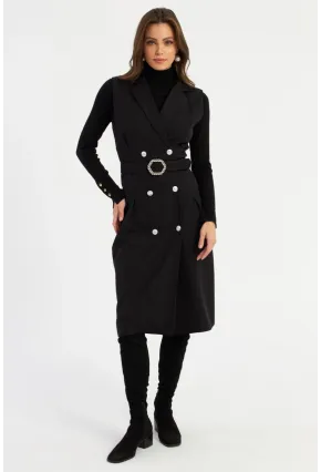 Kadın Siyah Düğme Aksesuarlı Ceket Elbise MERA101