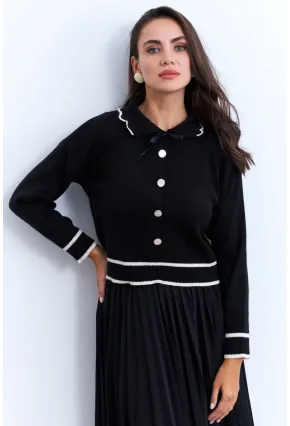 Kadın Siyah Düğme Aksesuarlı Kazak MCNG802