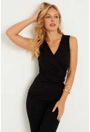 Kadın Siyah Düğme Aksesuarlı Kuruvaze Bluz EY2835