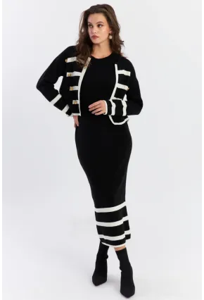 Kadın Siyah Düğme Aksesuarlı Triko Takım NUV38