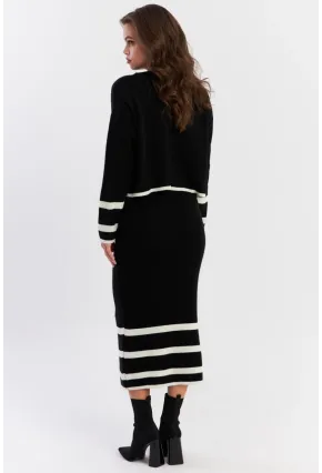 Kadın Siyah Düğme Aksesuarlı Triko Takım NUV38