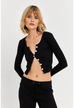 Kadın Siyah Düğme Detaylı Basic Bluz ALB3814