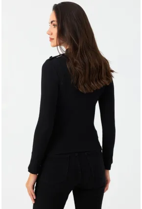 Kadın Siyah Düğme Detaylı Bluz MAYD14