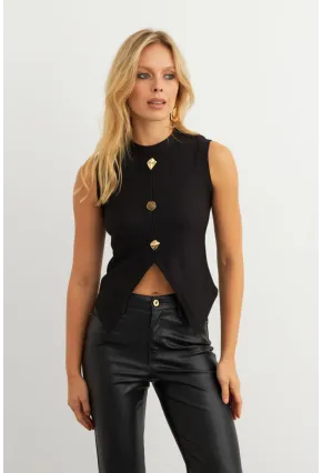 Kadın Siyah Düğme Detaylı Bluz RLO145