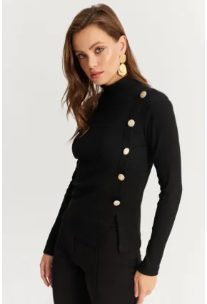 Kadın Siyah Düğme Detaylı Kaşkorse Bluz EY2927
