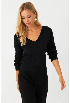 Kadın Siyah Düğme Detaylı Kaşkorse Bluz EY2994