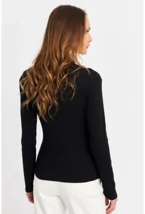 Kadın Siyah Düğme Detaylı Kruvaze Kaşkorse Bluz TF53