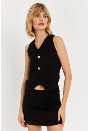 Kadın Siyah Düğme Detaylı Süet Bluz KED7113