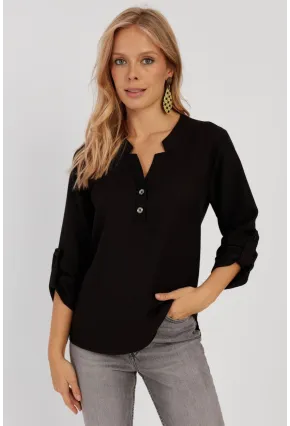 Kadın Siyah Düğmeli Bluz BR1320