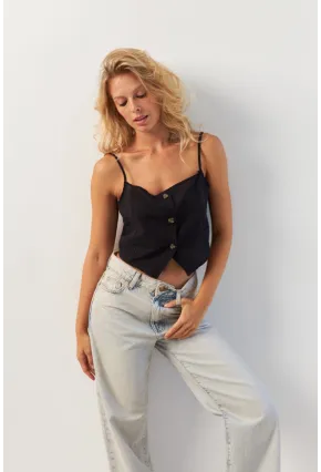 Kadın Siyah Düğmeli İp Askılı Yelek MP20153