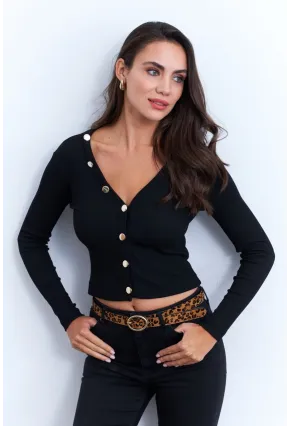 Kadın Siyah Düğmeli Kısa Hırka EY2952