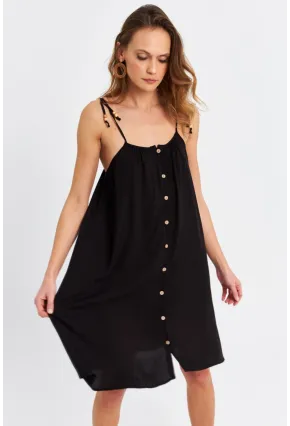 Kadın Siyah Düğmeli Mini Elbise PC20655