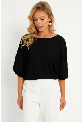 Kadın Siyah Düğüm Detaylı Bluz GÇ176