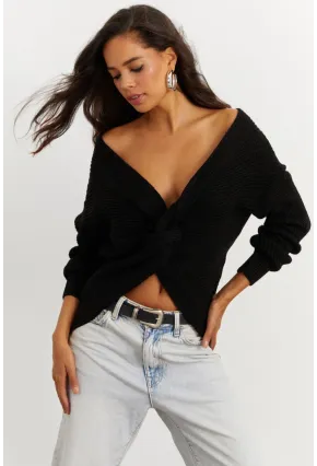 Kadın Siyah Düğümlü Triko Bluz MSS118