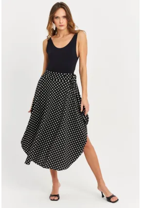Kadın Siyah-Ekru Asimetrik Puantiyeli Etek LV81