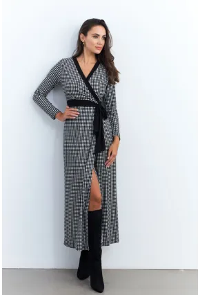 Kadın Siyah-Ekru Kruvaze Kazayağı Maxi Elbise EY2941