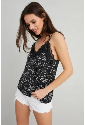 Kadın Siyah-Ekru Leopar Desenli Dantelli Atlet LPP50081