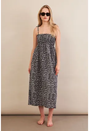 Kadın Siyah-ekru Straplez Çizgili Plaj Elbisesi