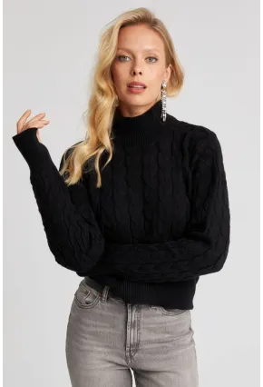 Kadın Siyah Eldivenli Triko Kazak MİW1318