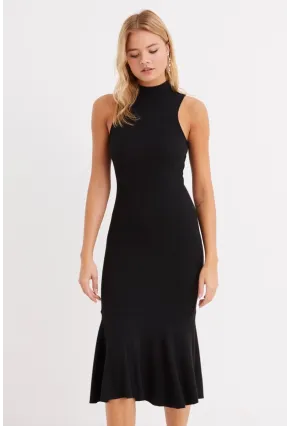 Kadın Siyah Eteği Volanlı Kaşkorse Kolsuz Elbise Yİ1888