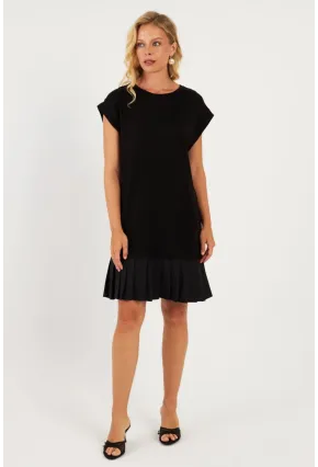 Kadın Siyah Eteği Volanlı Midi Elbise ST158