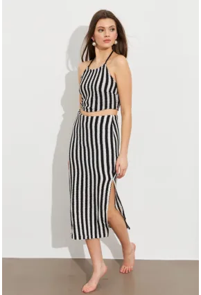 Kadın Siyah Etekli Triko Takım ROP108