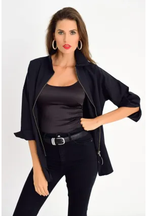 Kadın Siyah Fermuarlı Gömlek DY25580