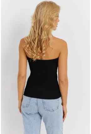 Kadın Siyah Fermuarlı Kaşkorse Bluz EY2878