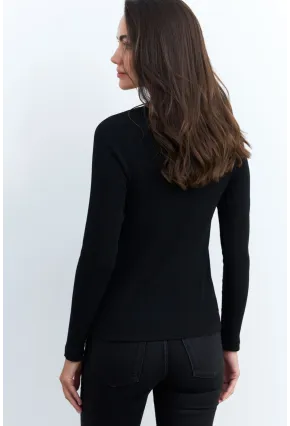 Kadın Siyah Fermuarlı Kaşkorse Bluz EY2954