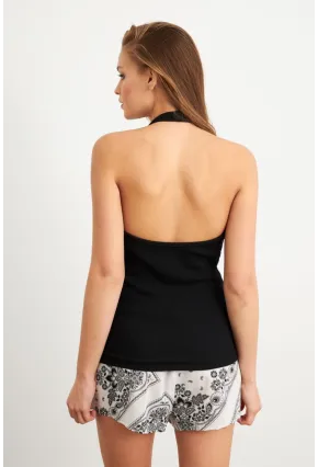 Kadın Siyah Fermuarlı Kaşkorse Bluz EY3097