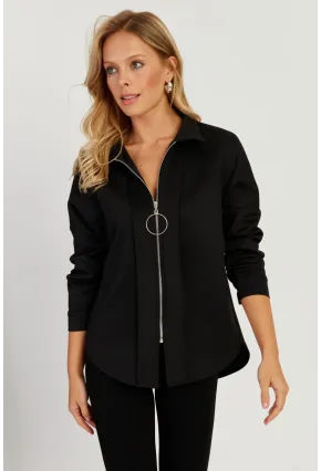 Kadın Siyah Fermuarlı Skuba Gömlek KED5002-90