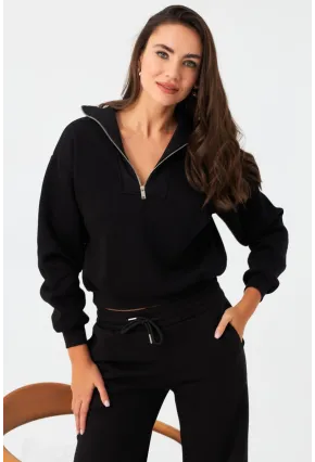 Kadın Siyah Fermuarlı Sweatshirt DY1463