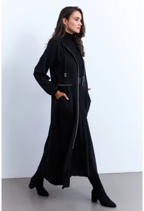 Kadın Siyah Fermuarlı Taşlı Sweat Elbise MASF21