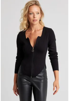 Kadın Siyah Fermuarlı Triko Kazak YZ523