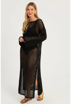 Kadın Siyah File Kaftan SMT550