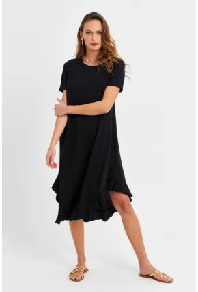 Kadın Siyah Fırfırlı Basic Elbise MALB5005