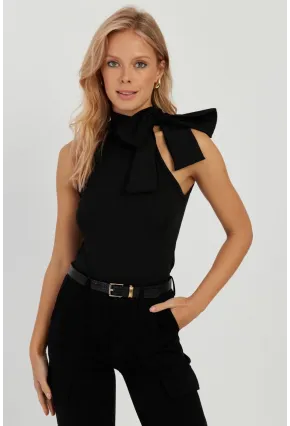 Kadın Siyah Fiyonklu Crop Bluz EY2726