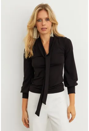 Kadın Siyah Fularlı Bluz EY3007