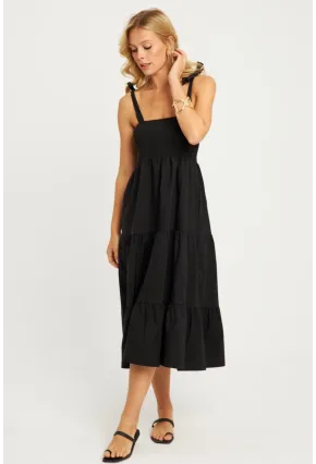 Kadın Siyah Gipeli Volanlı Midi Elbise SGT407