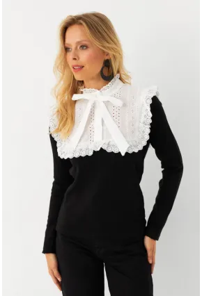 Kadın Siyah Gömlek Bloklu Triko Bluz MQS2117