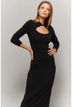 Kadın Siyah Gömlek Yaka Pencereli Elbise Yİ1957