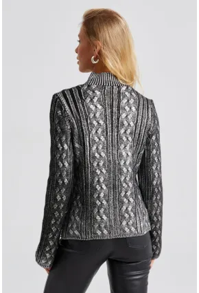 Kadın Siyah-Gümüş Varakli Triko Bluz SF2528