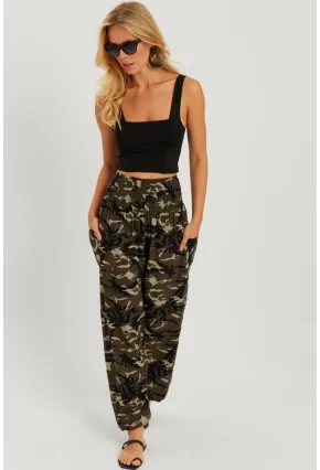 Kadın Siyah-Haki Beli Gipeli Şalvar Pantolon ÖM404