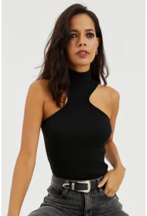 Kadın Siyah Halter Yaka Kaşkorse Bluz EY1454