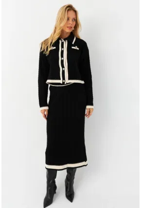 Kadın Siyah İkili Alt Üst Triko Takım NUV34