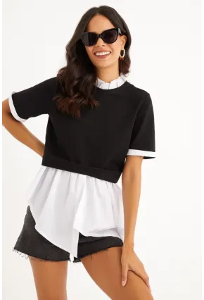 Kadın Siyah İkili Asimetrik İki İplik Bluz B1454