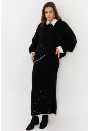 Kadın Siyah İncili Alt Üst Etek Takım YİL554